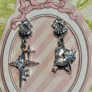 Handmade Alloy Dangle Star & Planet Earrings - Sparkling Crystal Accents